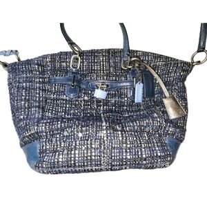 Rare Coach Chelsea Boucle Emerson Navy Blue Tweed Shoulder Tote Bag 17813
